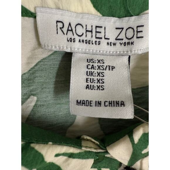 RACHEL ZOE NWT XS Green White Tropical Leaf Print Tie Front Shirt - Picture 1 of 5